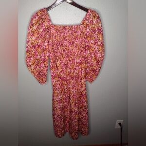 J. Crew Smocked Puff Sleeve Square Neck Floral Midi Dress Small Cottage A